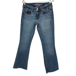 American Eagle Outfitters Blue Denim Artist Stretch Raw Hem Boot Cut Jeans